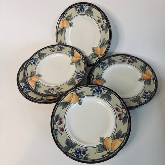 Mikasa Garden Harvest 4 Flat Cup Saucers Intaglio, Fruit & Leaves Rim, Cream VTG - Picture 5 of 7